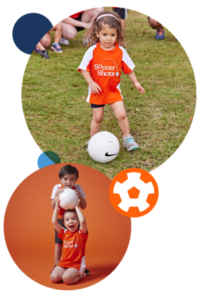 Two images. One image is a girl outside dribbling a soccer ball. Second image is a boy and girl being silly.