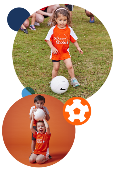 Two images. One image is a girl outside dribbling a soccer ball. Second image is a boy and girl being silly.