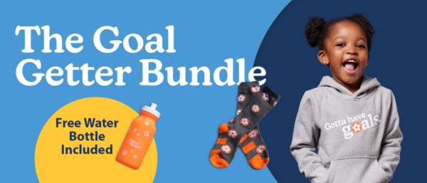 Goal Getter Bundle featuring a girl in a sweatshirt, socks and a water bottle